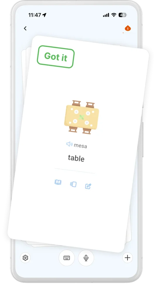 DuoCards smart language flashcard practice on a phone