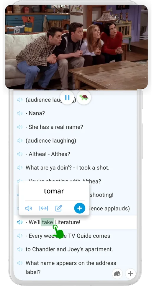 DuoCards interactive YouTube subtitles and word learning on a phone