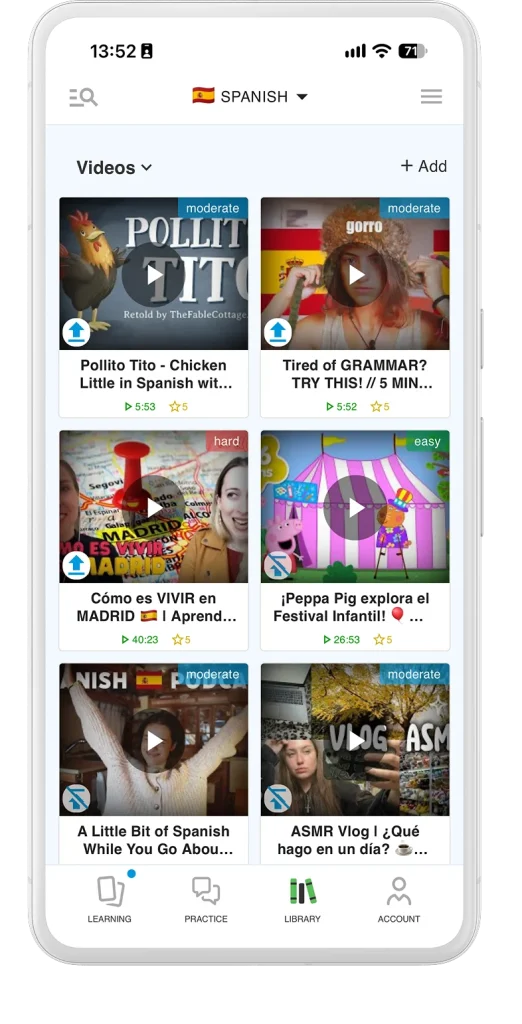 DuoCards YouTube video library on a phone